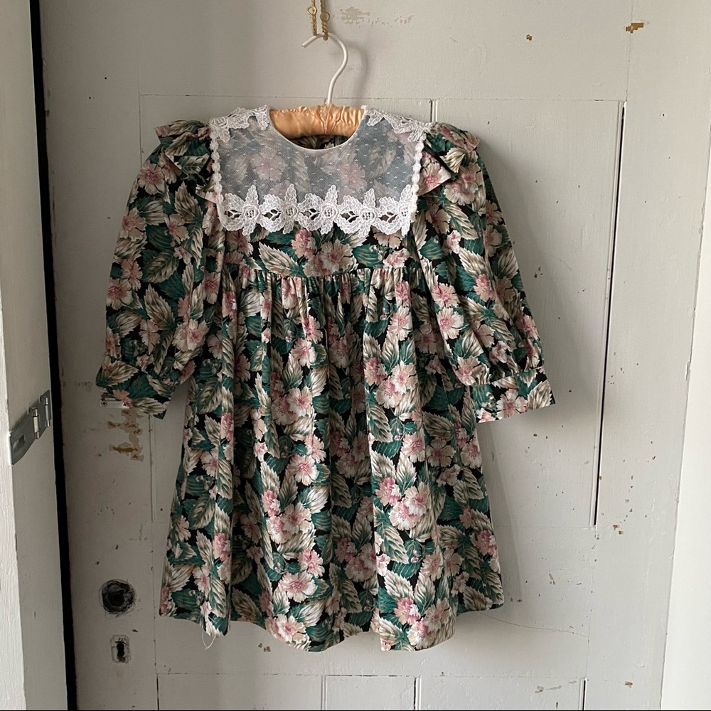 Sarah Too Vintage Edwardian Victorian Floral Dress St Esprit Lace Collar